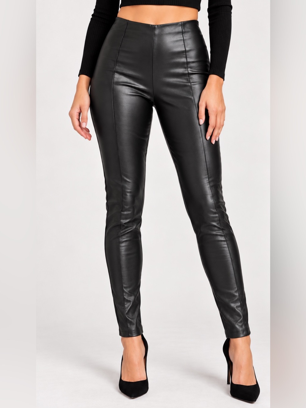 LYSSE Black Faux Vegan Leather High-Waisted Leggings/Pants – Size Small